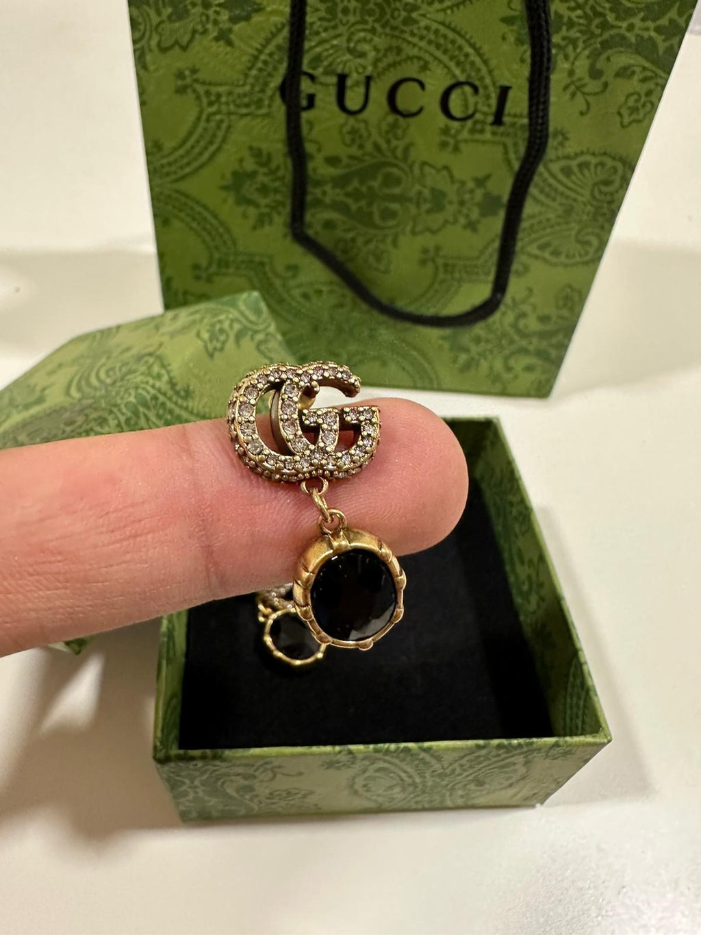 Gucci GG Marmont Black Crystal Drop Earrings