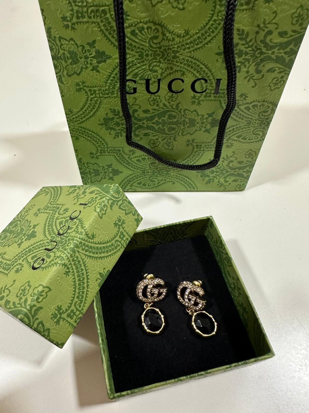 Gucci GG Marmont Black Crystal Drop Earrings