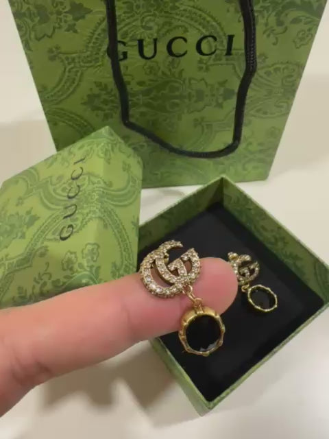 Gucci GG Marmont Black Crystal Drop Earrings